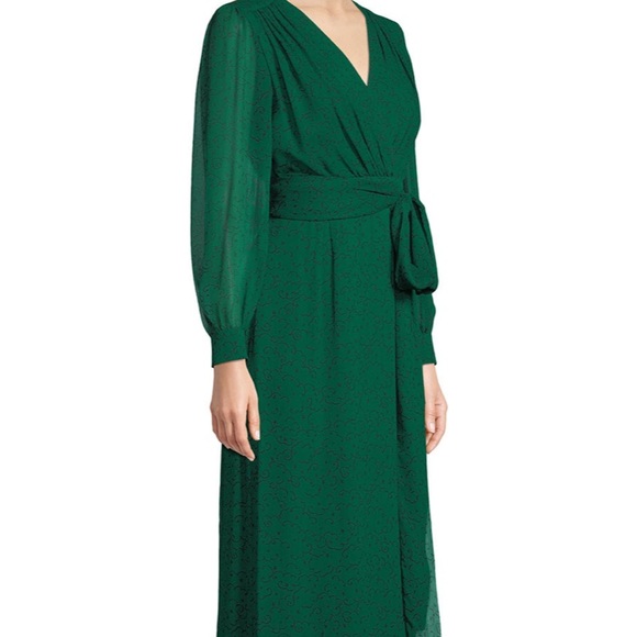 Escada Green & Black print faux wrap dress. - Picture 3 of 11
